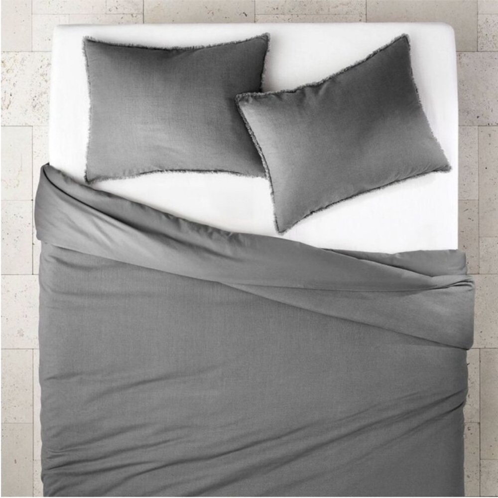 Casaluna KING Heavyweight Linen Blend Duvet Cover Dark Gray zipper